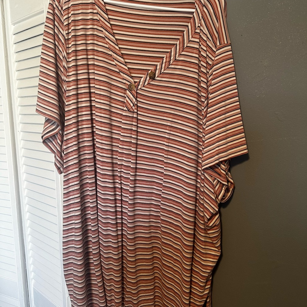Lane Bryant Striped V-Neck Top in Pink and Brown